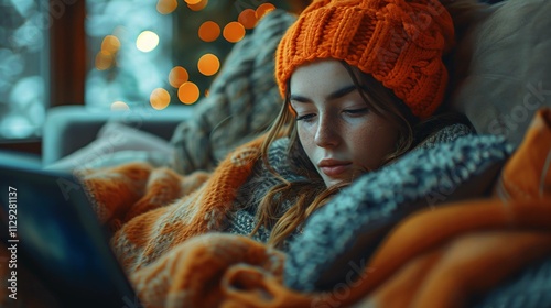 Couch comfort with a tablet and soft light