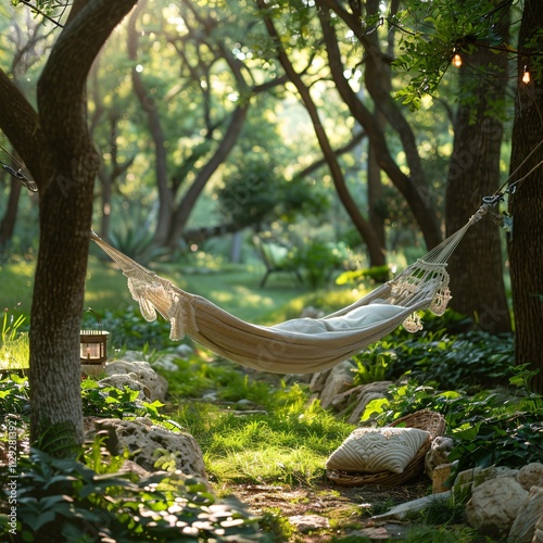Calm and cozy hammock in green garden