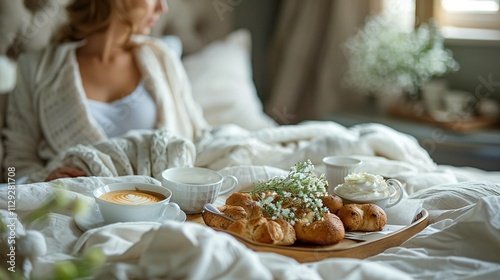 Breakfast in bed on a lazy morning