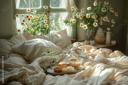 Serenity in bed: relaxed morning photo