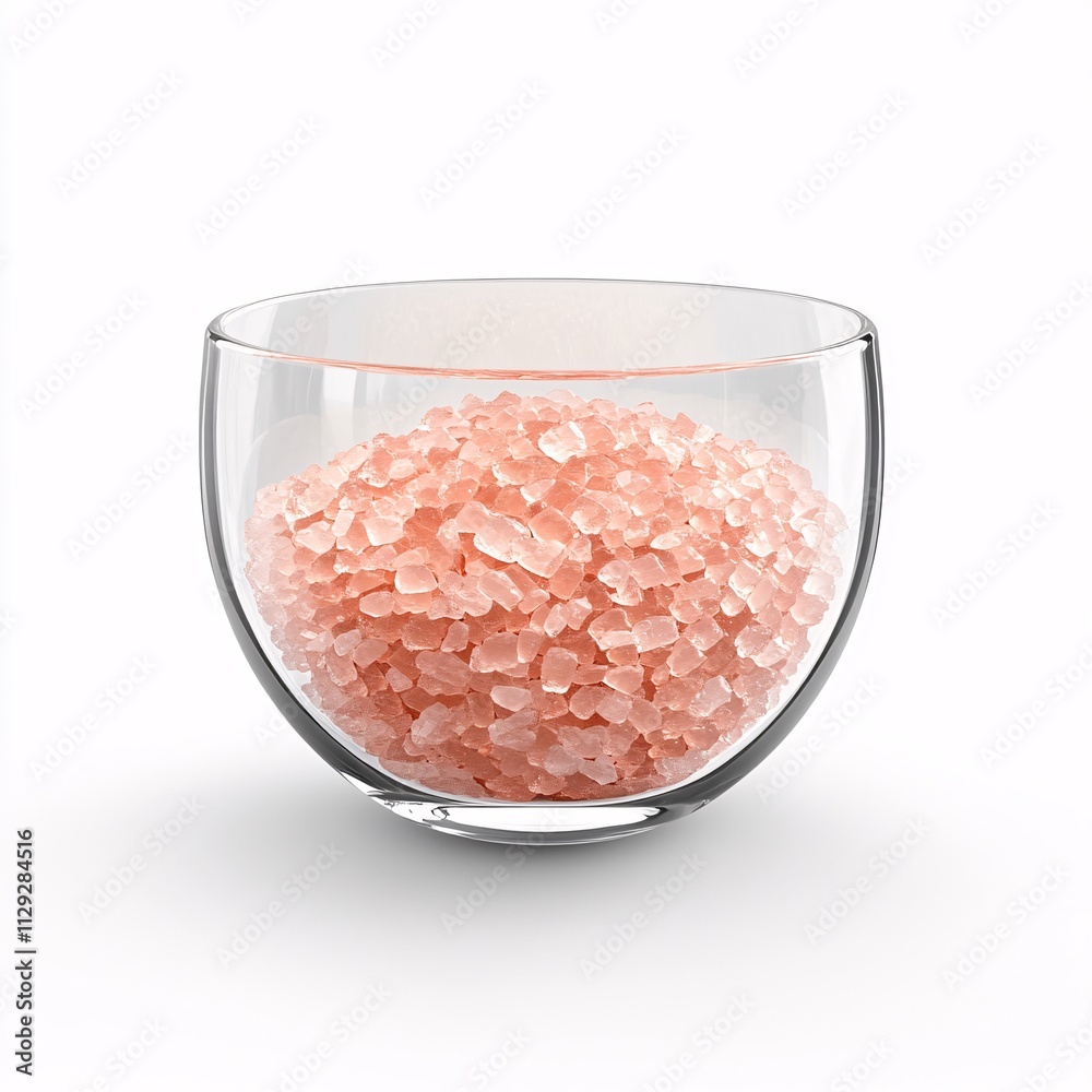 Pink Himalayan Rock Coarse Salt in Glass Transparent Bowl Isolated on White Background Pink Himalayan Rock Coarse Salt in Glass Transparent Bowl Isolated on White Background