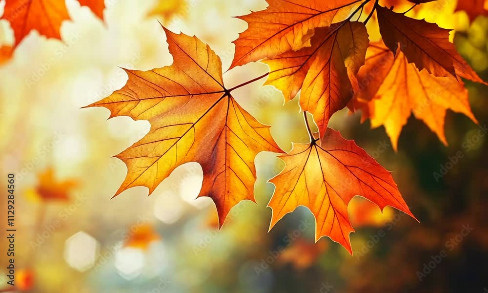 Vibrant autumn leaves glowing in soft sunlight.
