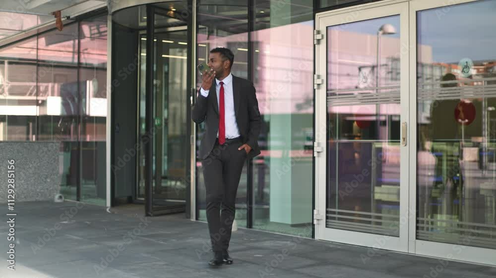 Businessman talking on phone while walking Businessman talking on phone while walking