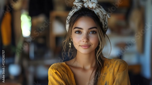 Wallpaper Mural A woman wearing a yellow dress and a scarf on her head Torontodigital.ca