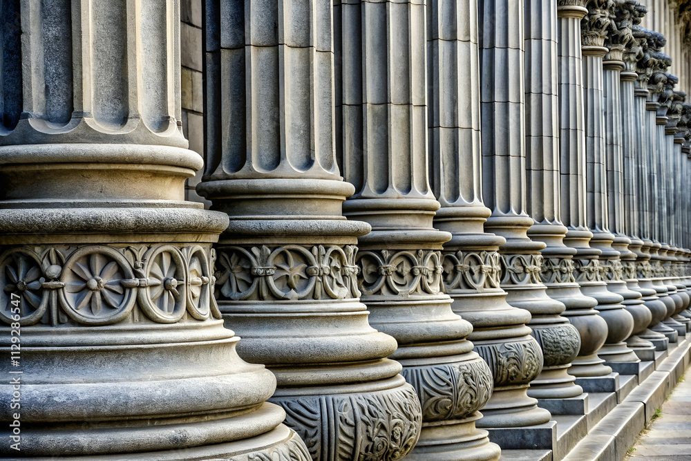 Elegant row of classical columns showcasing intricate details and architectural beauty, ideal for themes of history and grandeur. Elegant row of classical columns showcasing intricate details and architectural beauty, ideal for themes of history and grandeur.