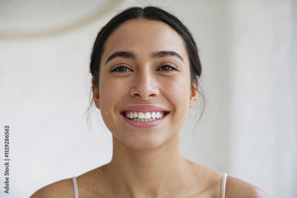 Ilustración de una mujer morena sonriente mirando a cámara. Generado con IA Ilustración de una mujer morena sonriente mirando a cámara. Generado con IA
