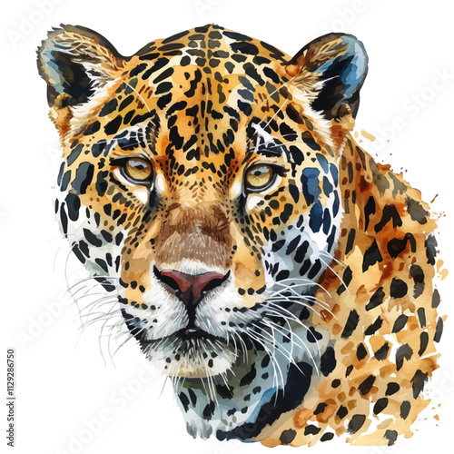 A watercolor drawing of a jaguar, isolated on a white background. Jaguar vector.