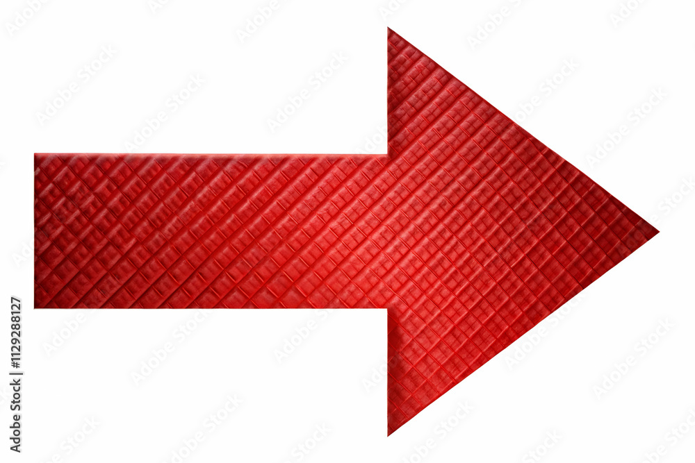 Fototapeta premium Red arrow with a textured surface, pointing to the right, symbolizing direction or movement.
