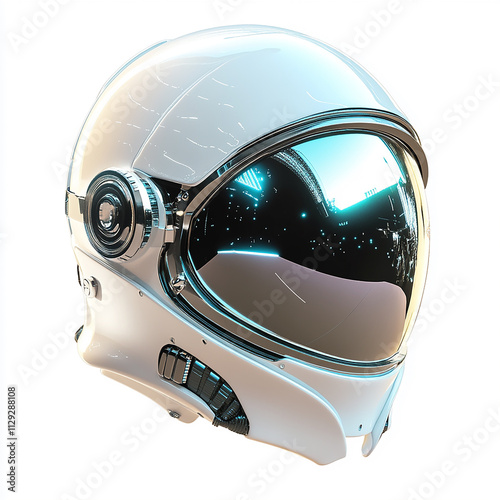 Space Helmet with Reflective Visor and Detailed Connectors on White Background photo