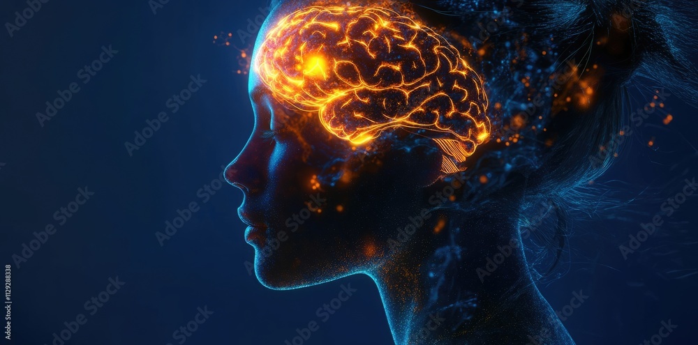 Female Brain Visualization, Showing Active Neural Pathways Female Brain Visualization, Showing Active Neural Pathways