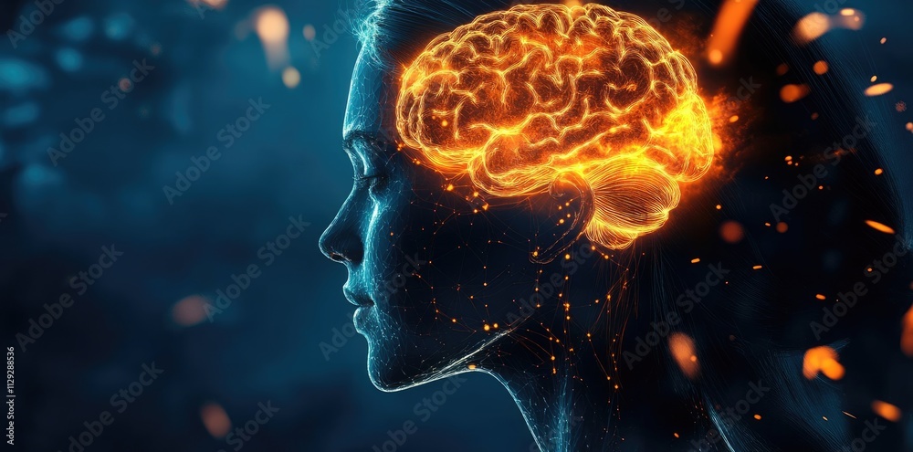 Female Brain Visualization, Showing Active Neural Pathways Female Brain Visualization, Showing Active Neural Pathways