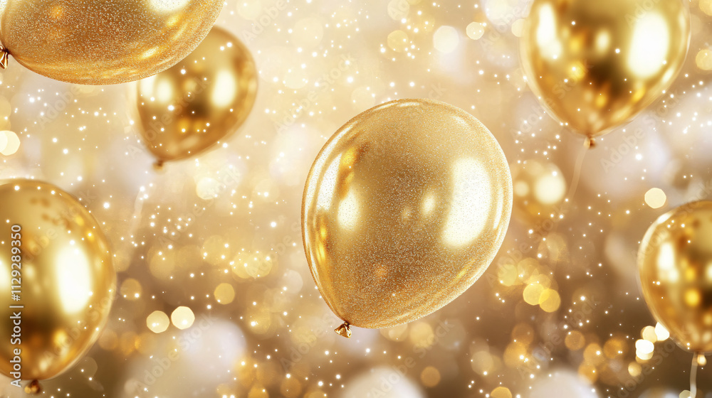 Golden balloons add sparkle to New Year celebrations full of joy. Golden balloons add sparkle to New Year celebrations full of joy.