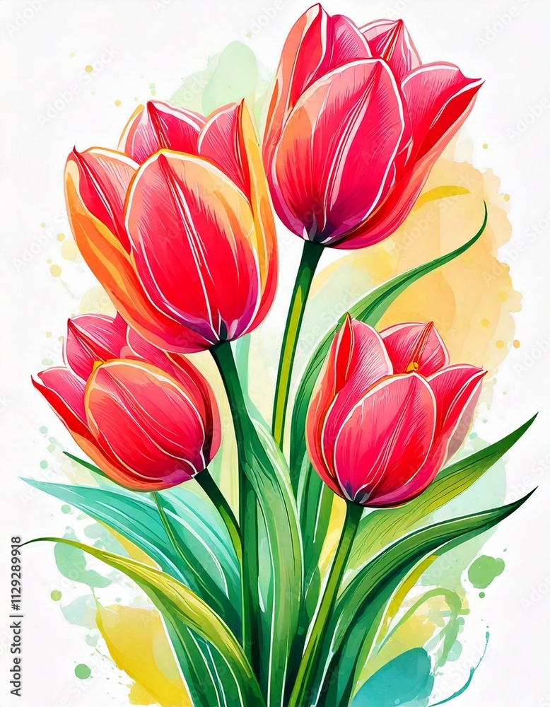 Naklejka premium watercolor tulip flowers on white background vector illustration design