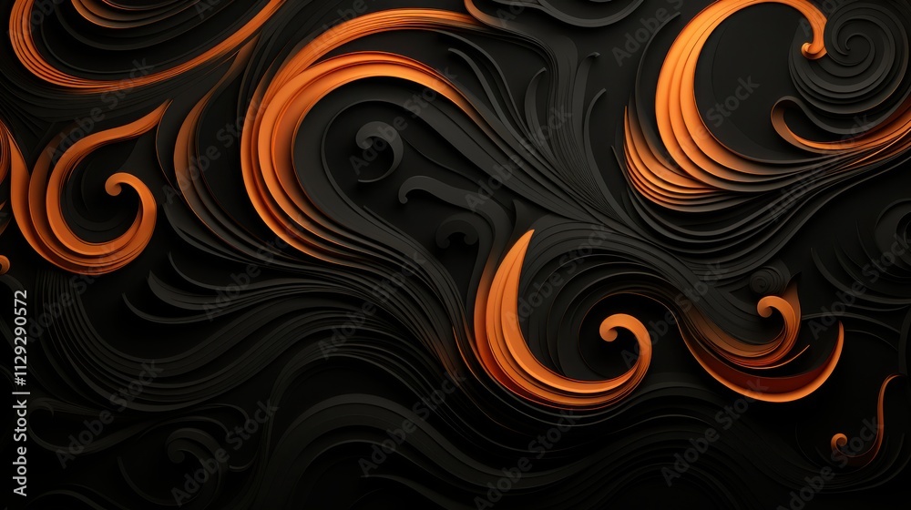 Abstract swirling orange and black paper art design Abstract swirling orange and black paper art design