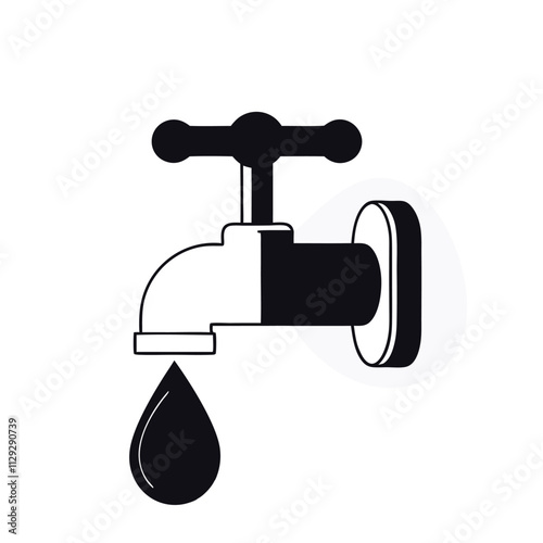 a black and white icon of a faucet with a single drop of water coming out of it.