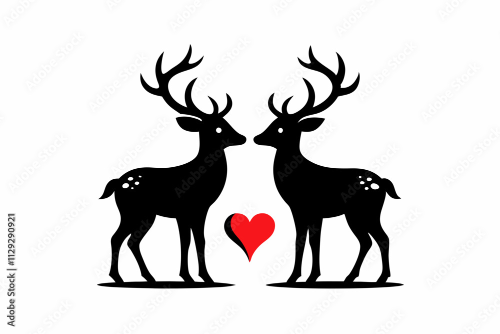 Romantic Deer Silhouette with Heart – Love-Themed Vector Illustration Romantic Deer Silhouette with Heart – Love-Themed Vector Illustration