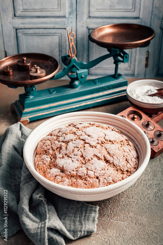 Homemade raw sourdough for baking spelt bread photo