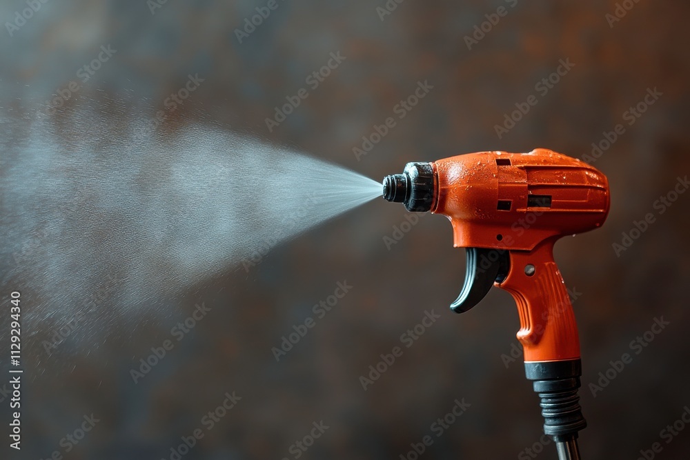 Naklejka premium Dynamic Paint Sprayer in Mid-Action with Mist Effect