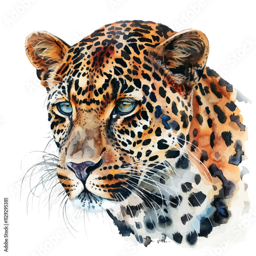 A watercolor drawing of a Leopard, lounging on a tree branch. Leopard vector. photo