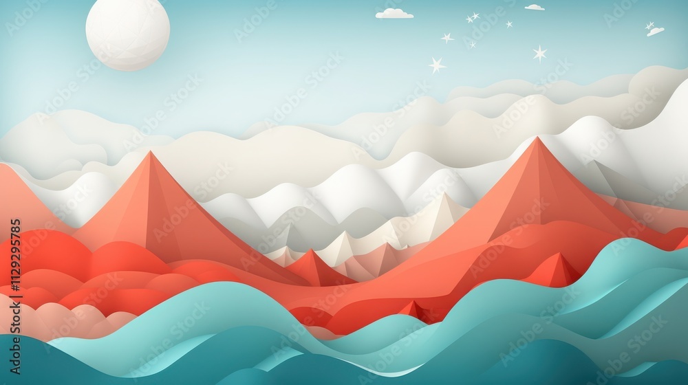 Abstract Papercraft Mountain Landscape with Sky Abstract Papercraft Mountain Landscape with Sky