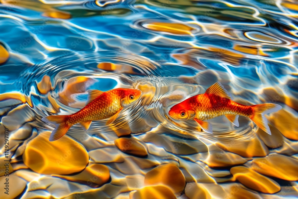 Φωτογραφία A vibrant photo of ripple effects on a glassy water surface caused by jumping fi