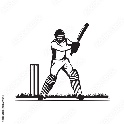 Cricket Player Silhouette, Kneeling Bat Swing Cricket players in action Multiple images of a cricket player