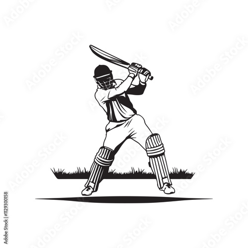 Cricket Player Silhouette, Kneeling Bat Swing Cricket players in action Multiple images of a cricket player