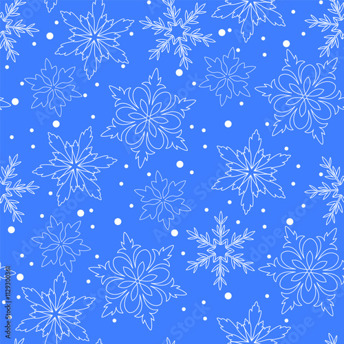 Seamless Pattern With Snowflakes On Blue Background
