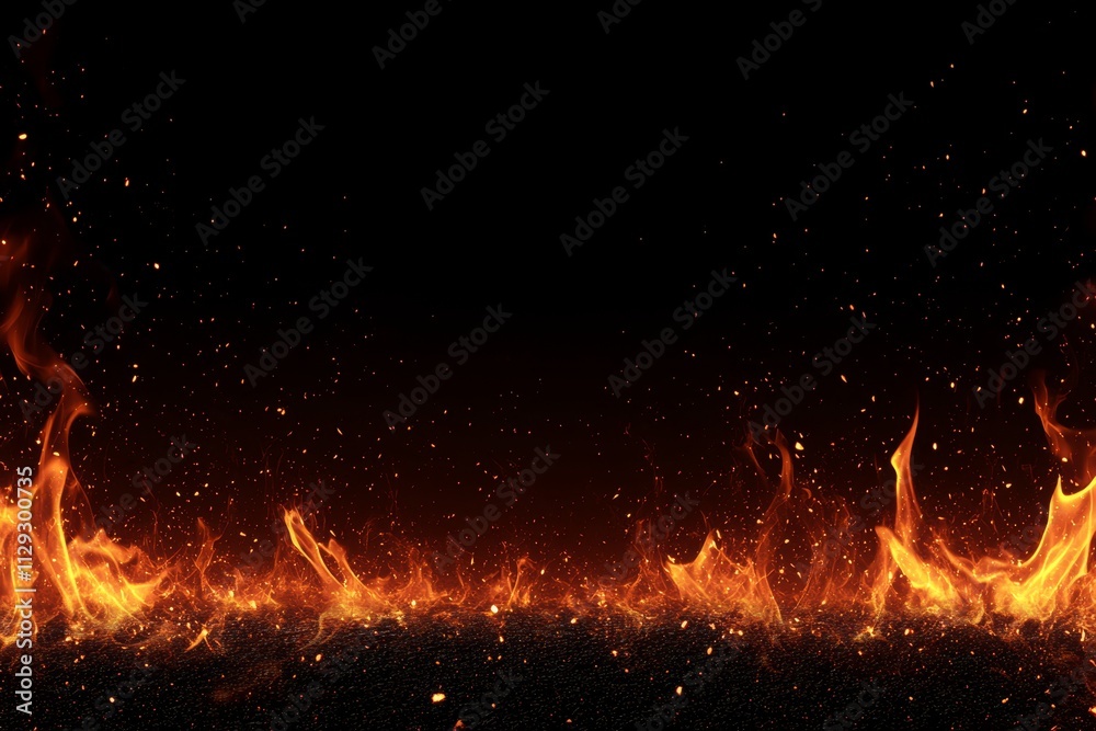 Fiery flames and embers on black background. Fiery flames and embers on black background.