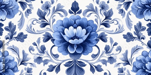 Elegant Blue Floral Damask Design Pattern