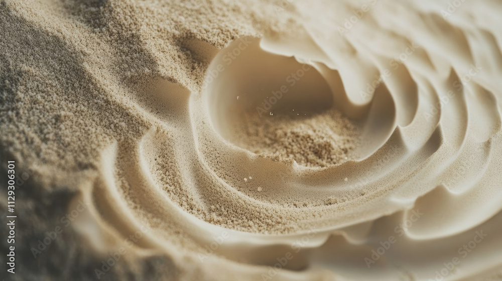 Fine grains of sand form dynamic waves and spirals, creating a sense of chaos and power Fine grains of sand form dynamic waves and spirals, creating a sense of chaos and power