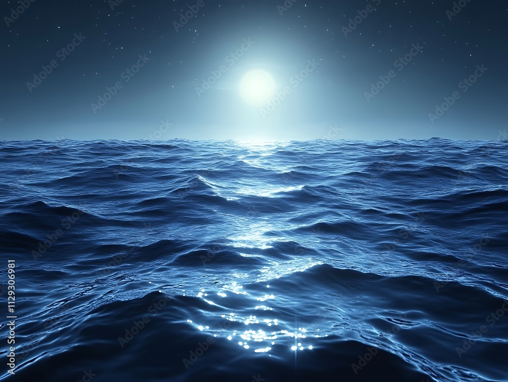 Serene Nighttime Ocean Scene Under Starlit Sky Serene Nighttime Ocean Scene Under Starlit Sky