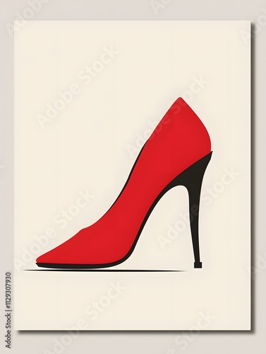 Red High Heel Shoe Minimalist Art Print Fashion Illustration Stylish Footwear