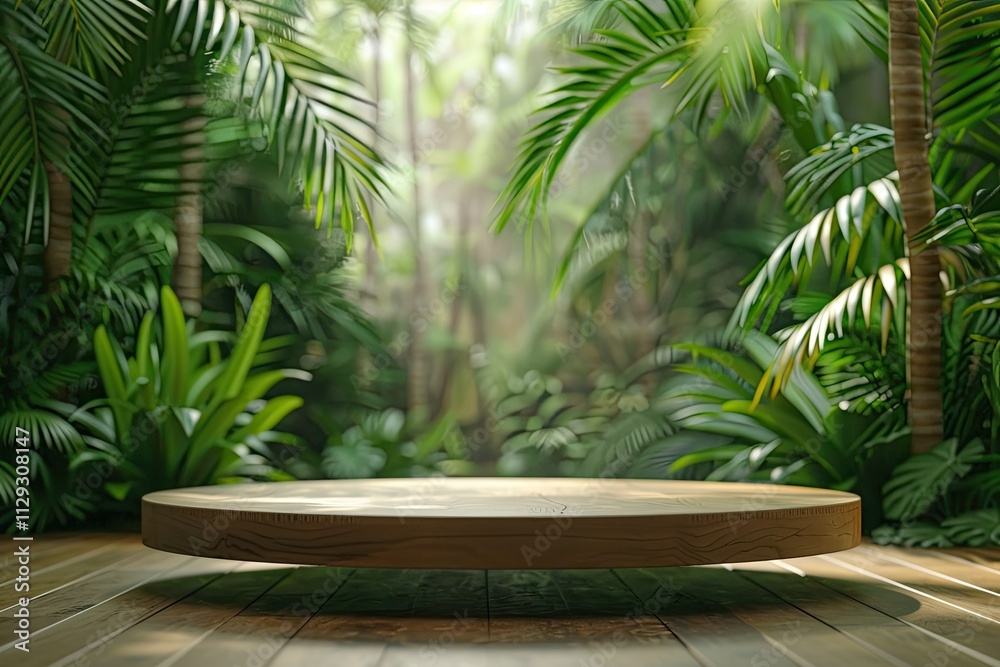Flawless Image of Wooden Podium in Tropical Green Forest Flawless Image of Wooden Podium in Tropical Green Forest