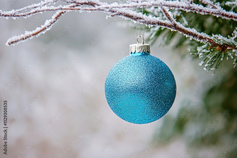 A blue glass ornament hangs from the branches of a decorated tree, ready for the holiday season A blue glass ornament hangs from the branches of a decorated tree, ready for the holiday season