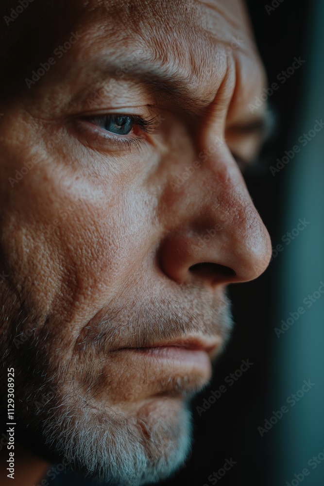 Fototapeta premium A man with a beard and a beard is looking at the camera. He has a serious expression on his face