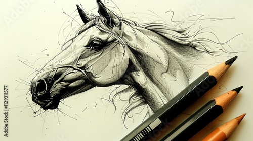 Captivating Equine Sketch   Graceful Horse Portrait in Monochrome photo