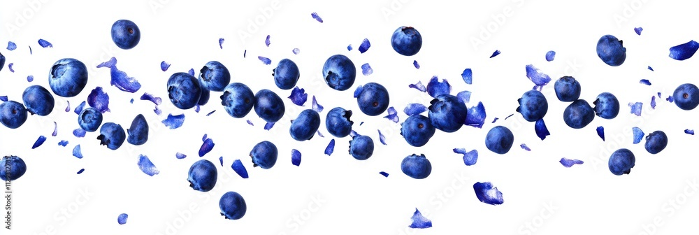 Fresh Wild Blueberry in Mid-Air. Isolated Berry Falling Against a Crisp White Background Fresh Wild Blueberry in Mid-Air. Isolated Berry Falling Against a Crisp White Background