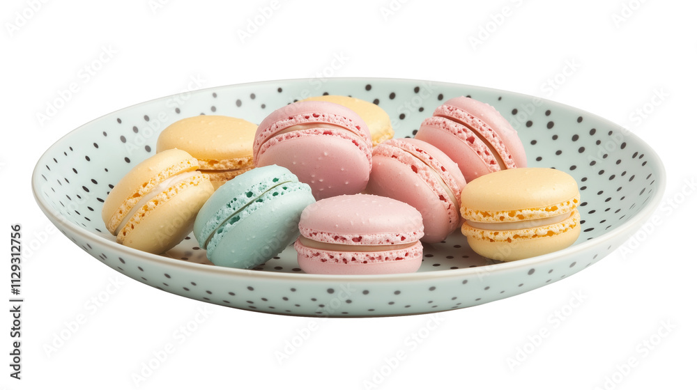 Plate of macarons in pastel colors isolated on transparent background Plate of macarons in pastel colors isolated on transparent background