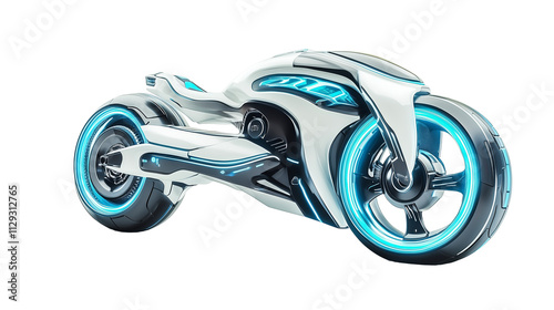 Sleek electric motorcycle with futuristic neon white blue design isolated on transparent background photo