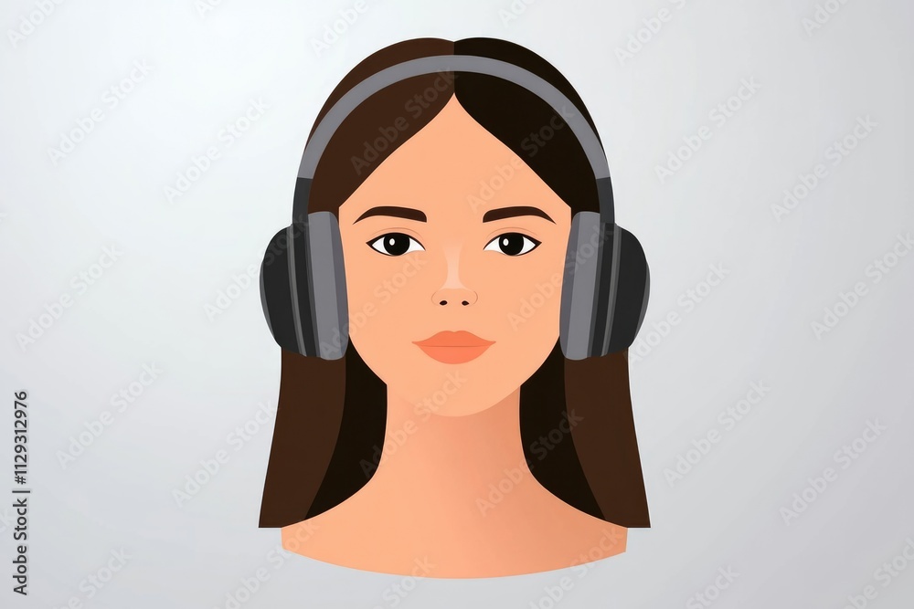 Woman wearing headphones, focusing on music Woman wearing headphones, focusing on music