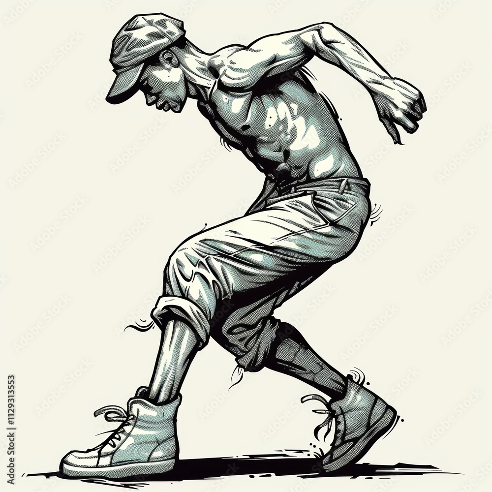 Fototapeta premium Stylized Vintage Breakdancer Logo with Dynamic Movement