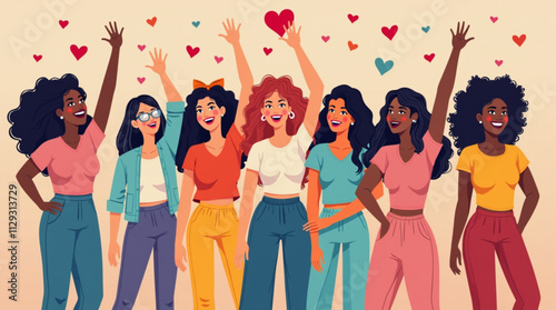 women celebrating pride month: love, diversity and inclusion. vector illustration.
