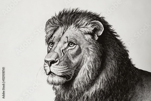 A simple yet detailed drawing of a lion in shades of gray, suitable for various uses from educational materials to packaging design photo