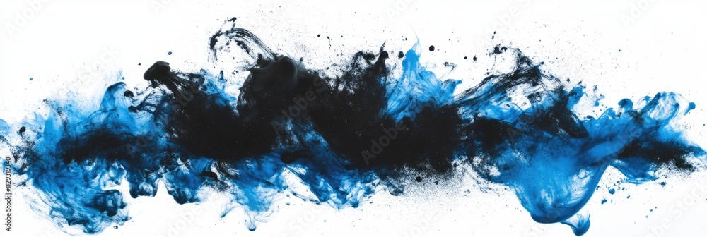 Swirling Blue and Black Ink Creation in Water on Crisp White Canvas with Ample Copy Space Swirling Blue and Black Ink Creation in Water on Crisp White Canvas with Ample Copy Space