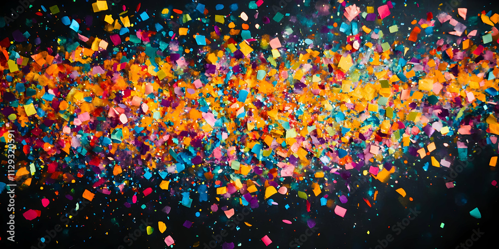 Burst of vibrant, colorful confetti in mid-air, AI Generated