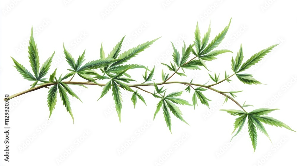 Vibrant Green Cannabis Branch with Lush Leaves and Natural Background Vibrant Green Cannabis Branch with Lush Leaves and Natural Background