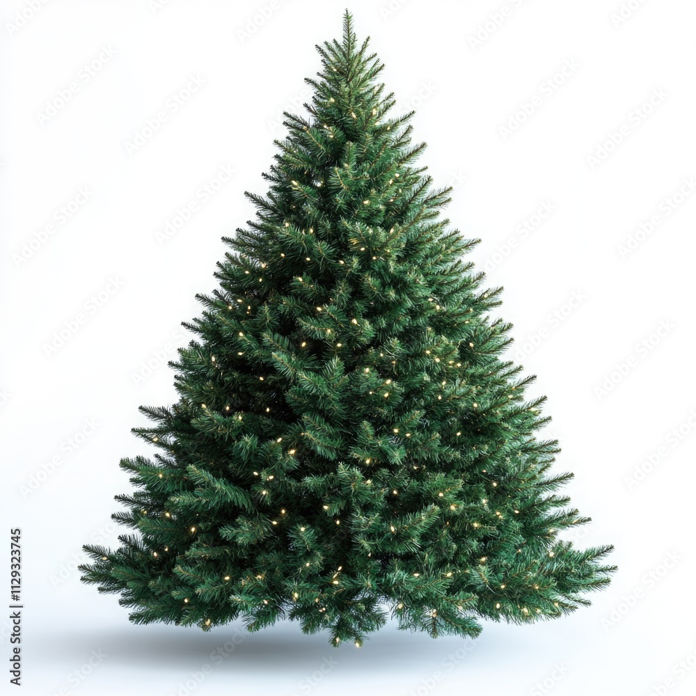 A festive Christmas tree decorated with white lights and a green branch A festive Christmas tree decorated with white lights and a green branch