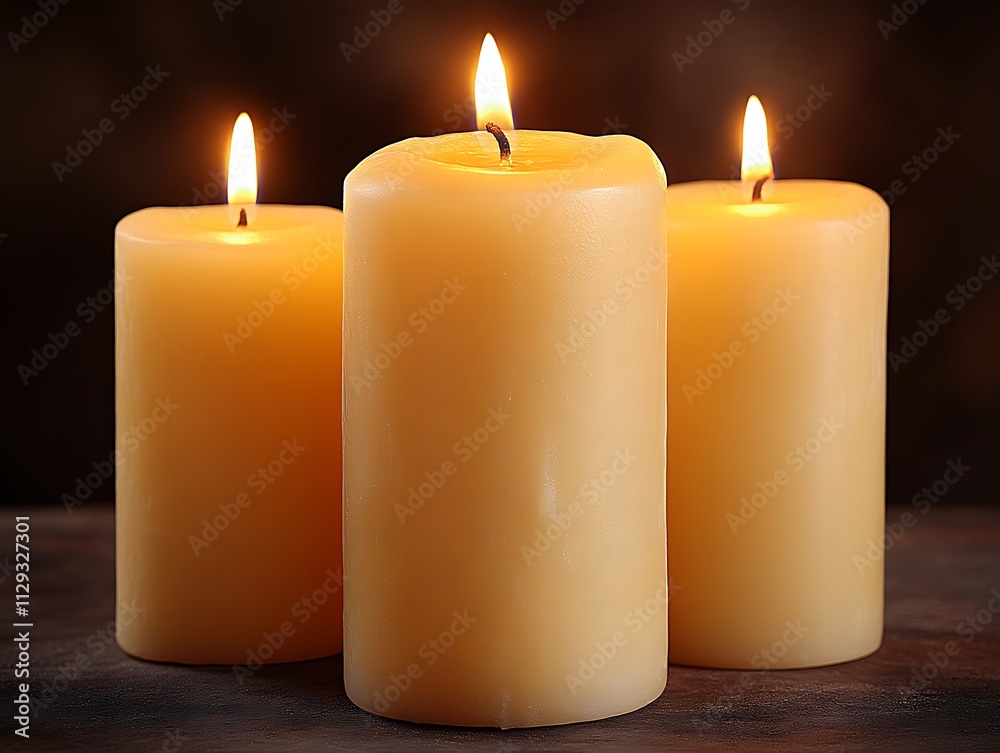 Three Lit Candles Illuminate A Dark Background Three Lit Candles Illuminate A Dark Background