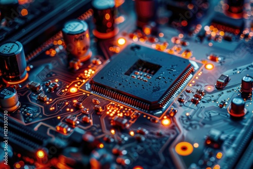 A close-up view of electronic components on a circuit board photo